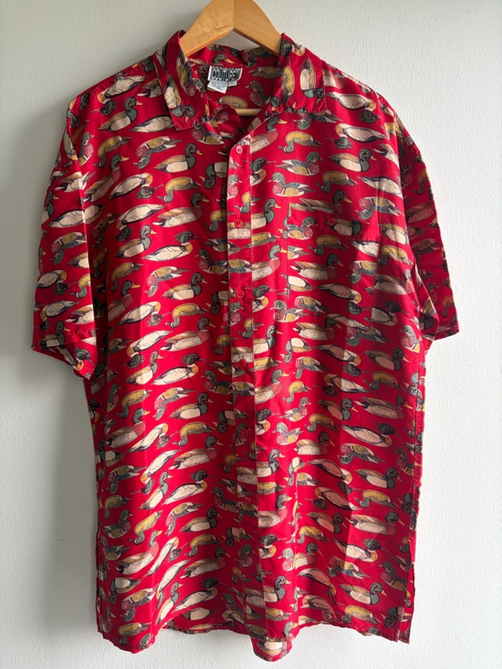 Vintage Joe Boxer Couture Red Short-Sleeve Button-Down with Duck Pattern